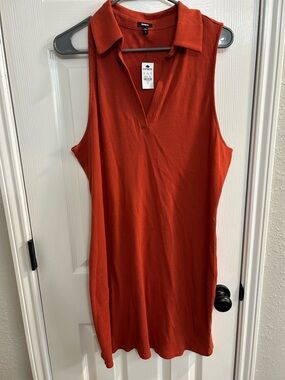 Express collared sleeveless polo mini dress Burnt Orange XL Ribbed NWT